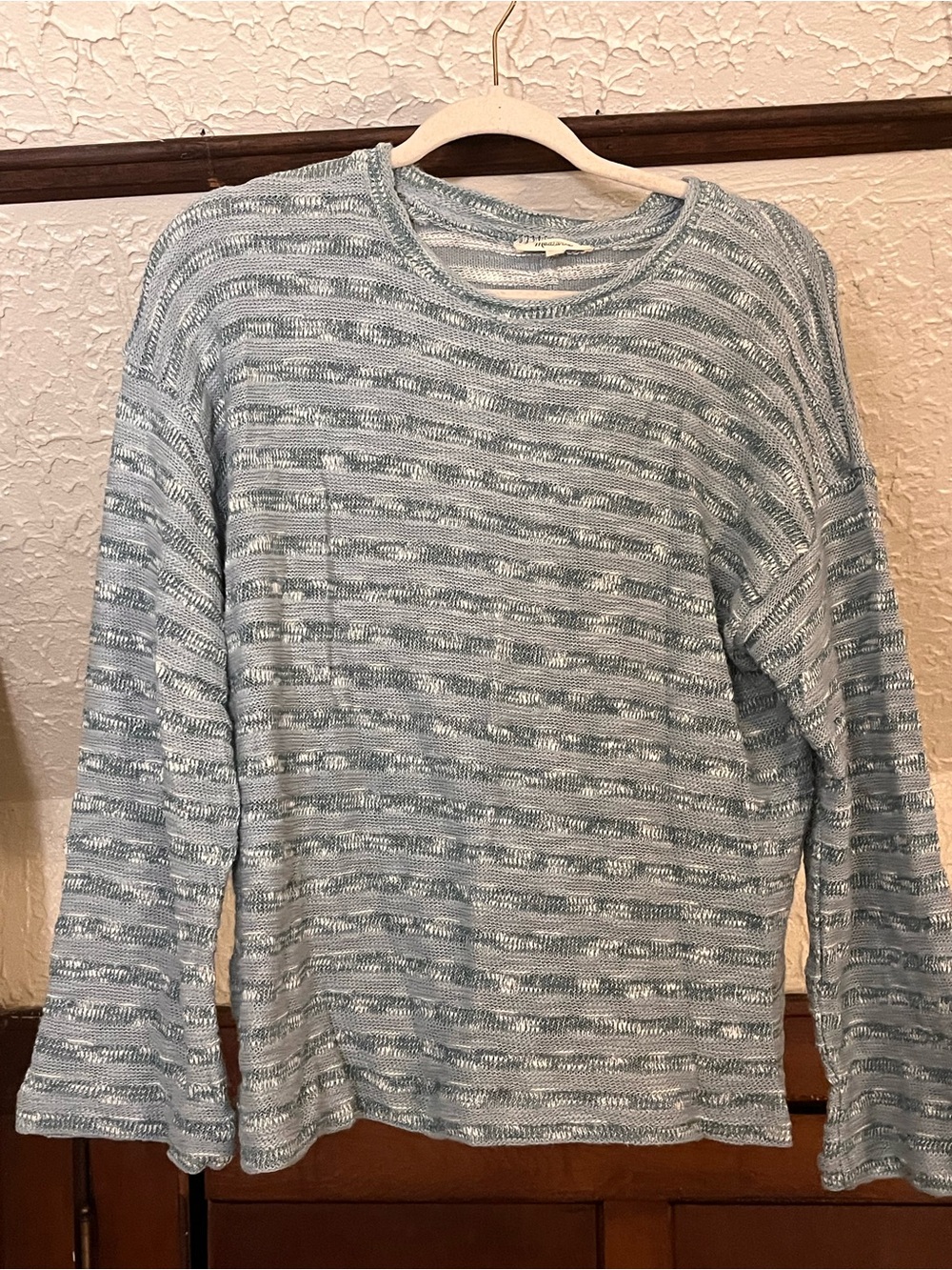 Madewell Striped Open Knit Sweater S Green Lightweight Pullover